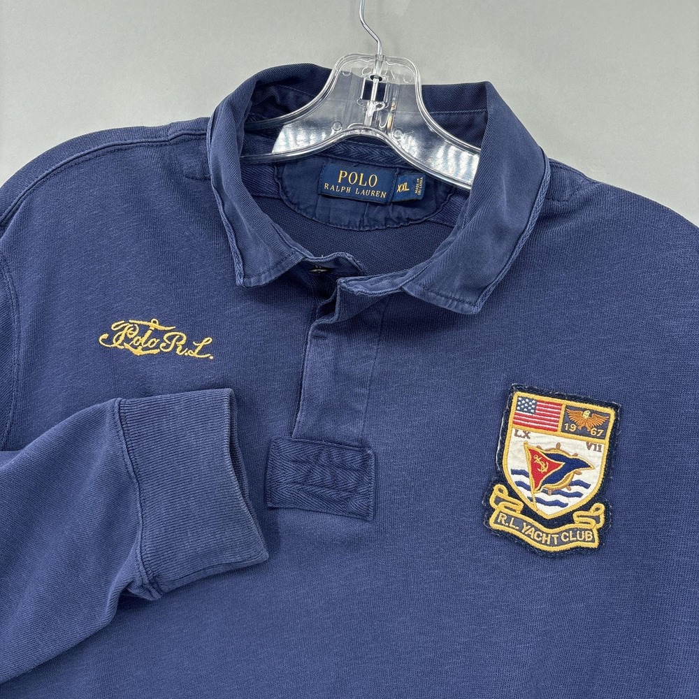 Polo Ralph Lauren Shirt Mens 2XL Blue Rugby RL Yacht Club Nautical Flag Spellout